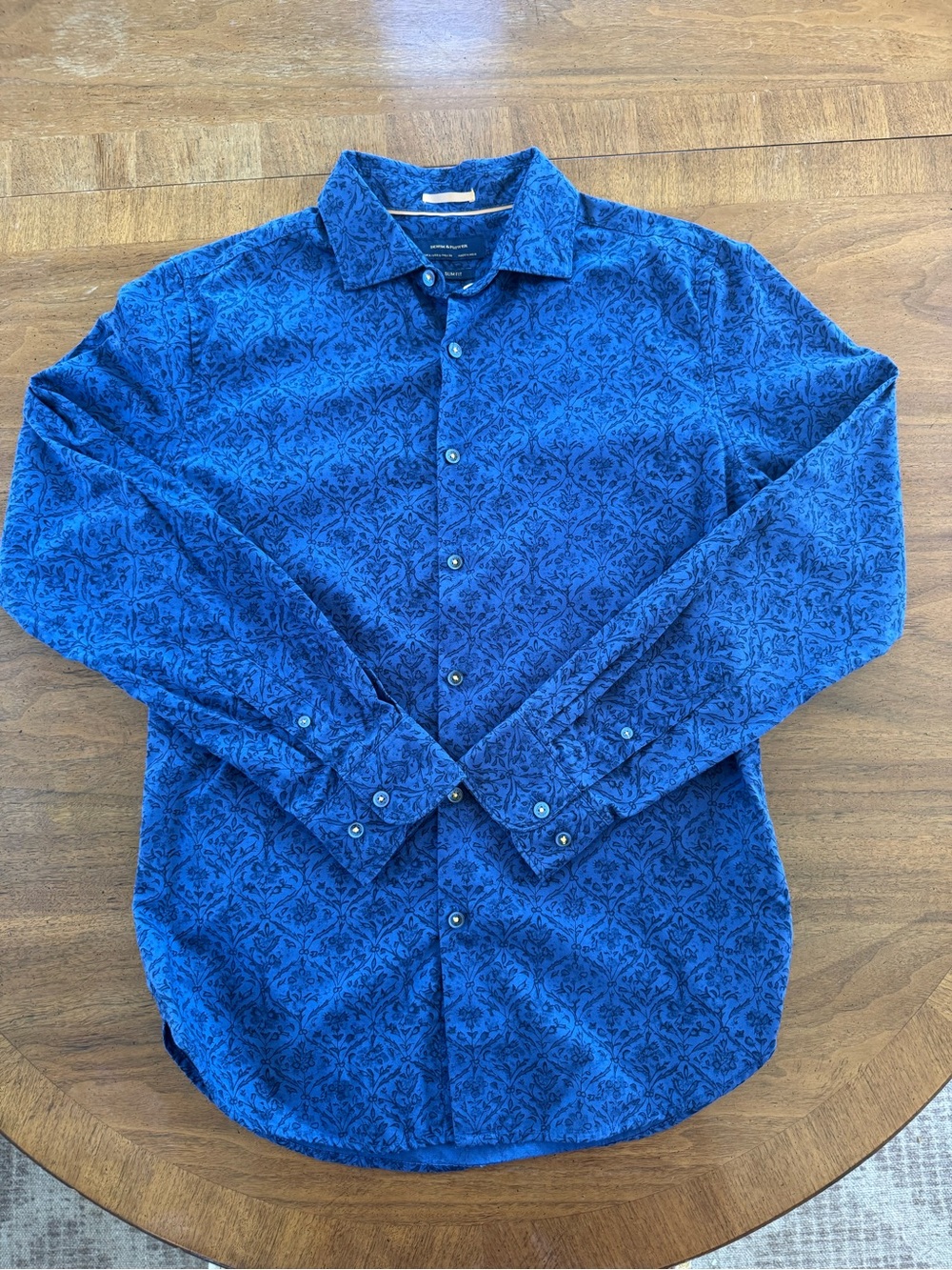 Denim and Flower Men's Navy Patterned Long-Sleeve Button-Up Shirt